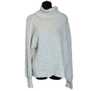 Neuflora women’s small beige turtleneck sweater square waffle knit oversized